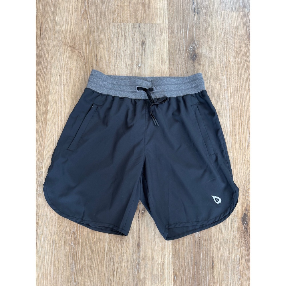 Baleaf Athletic Shorts Mens Small Black Gray Zipper Pockets Running Training 7in